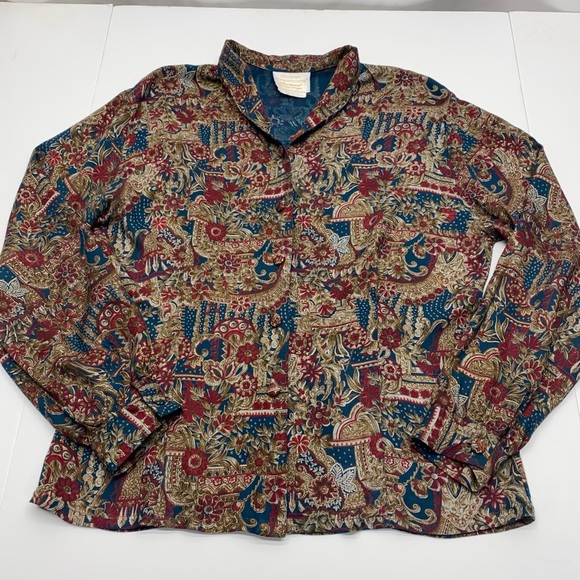 Pendleton VNT Country Sophisticates Floral Blouse W 14 Brown Maroon Blue USA - Picture 1 of 16